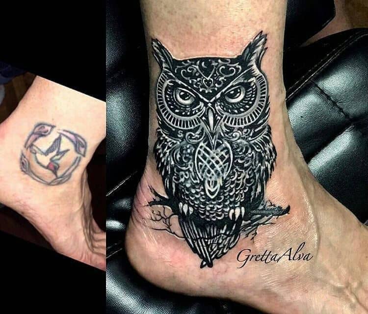 Black and White Owl Tattoo