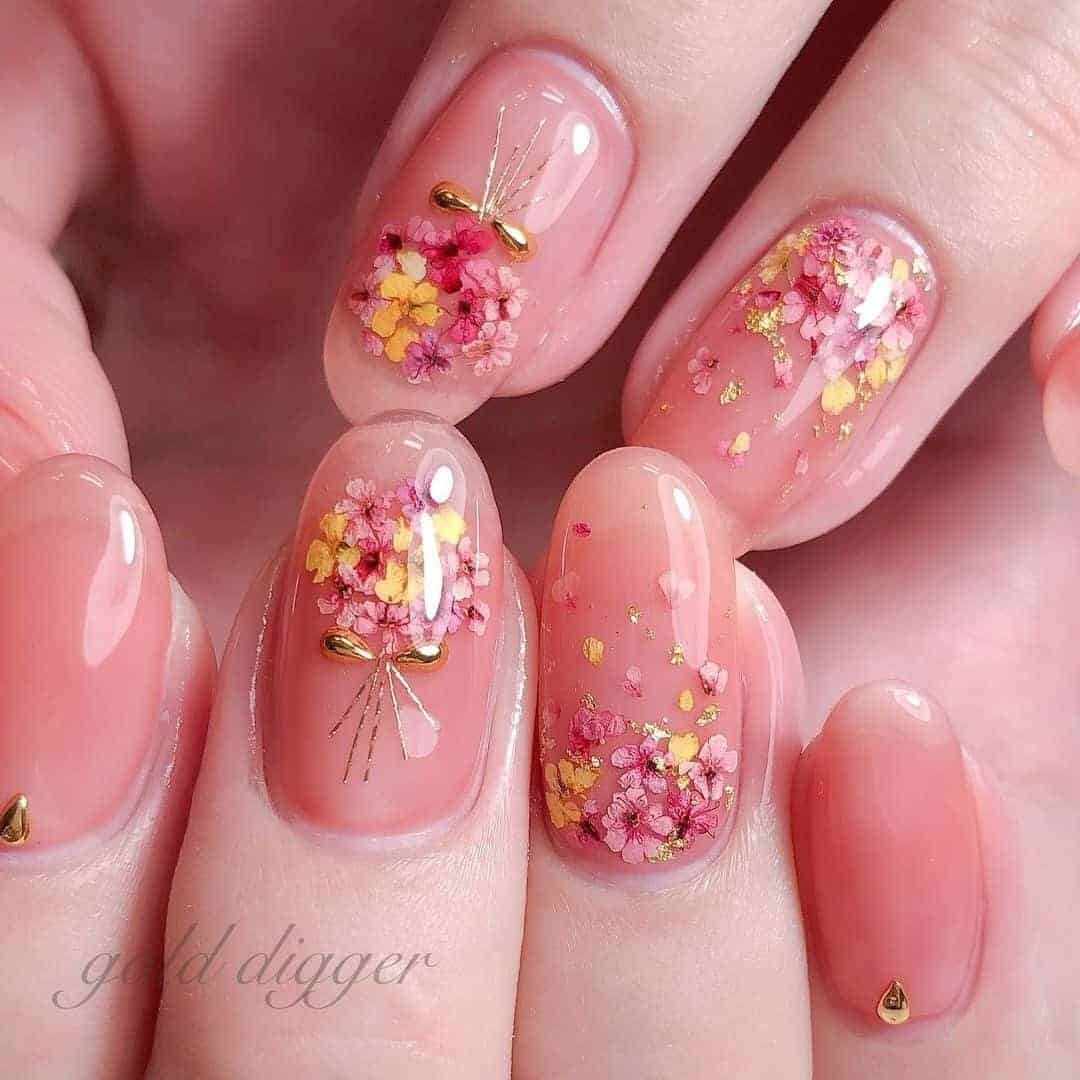 Gold Flecked Flower Nails