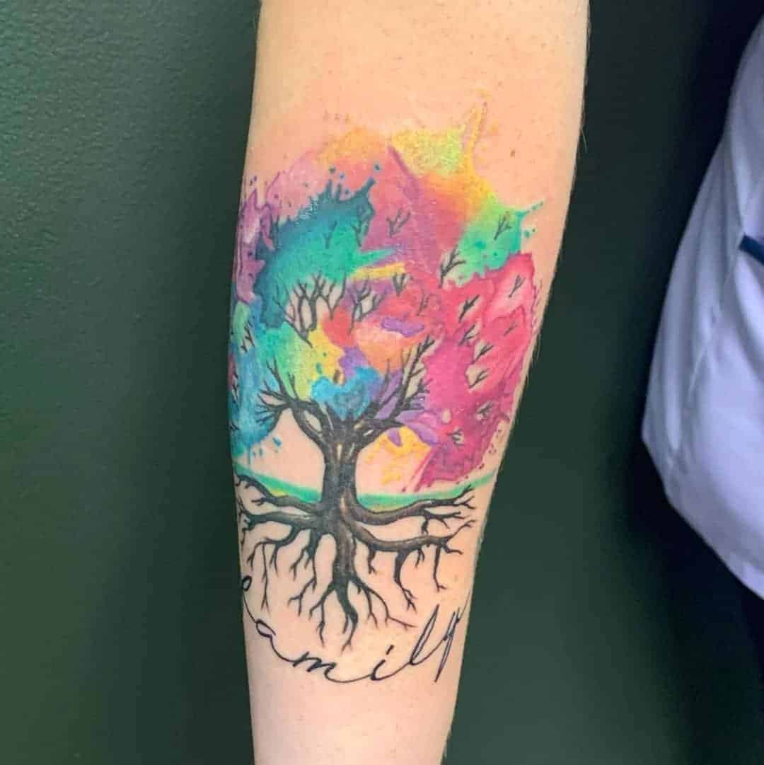 Watercolor Painted Family Tree Tattoo