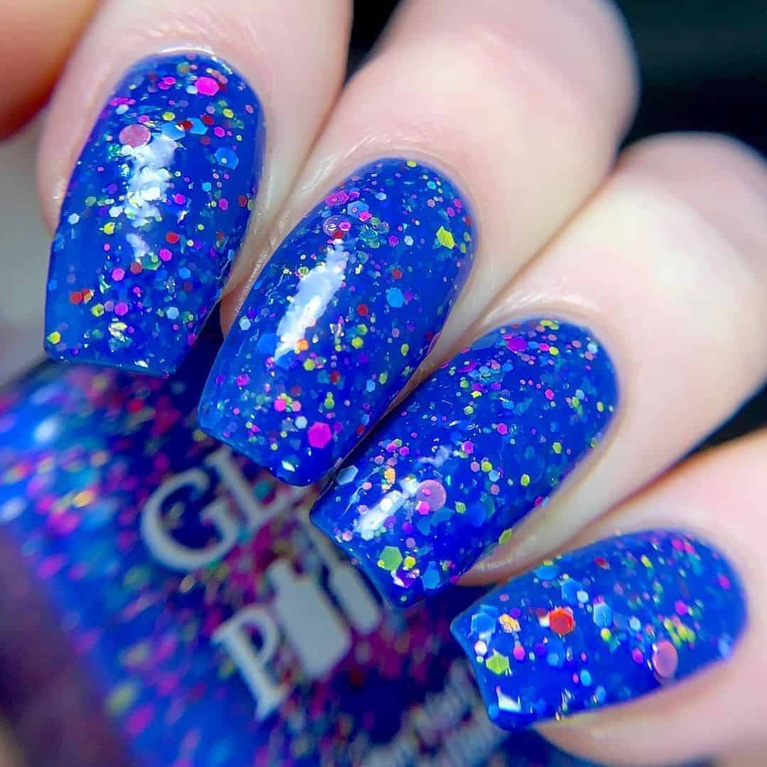 Blue Glittery Nails