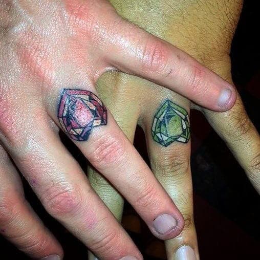 Diamond Heart Matching Finger Tattoos