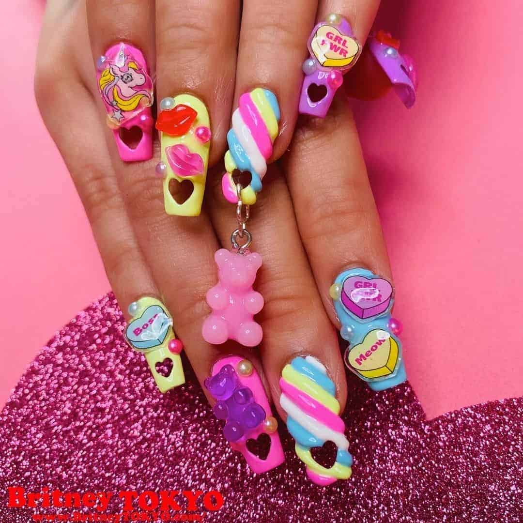 Kawaii Candy Colored Nails