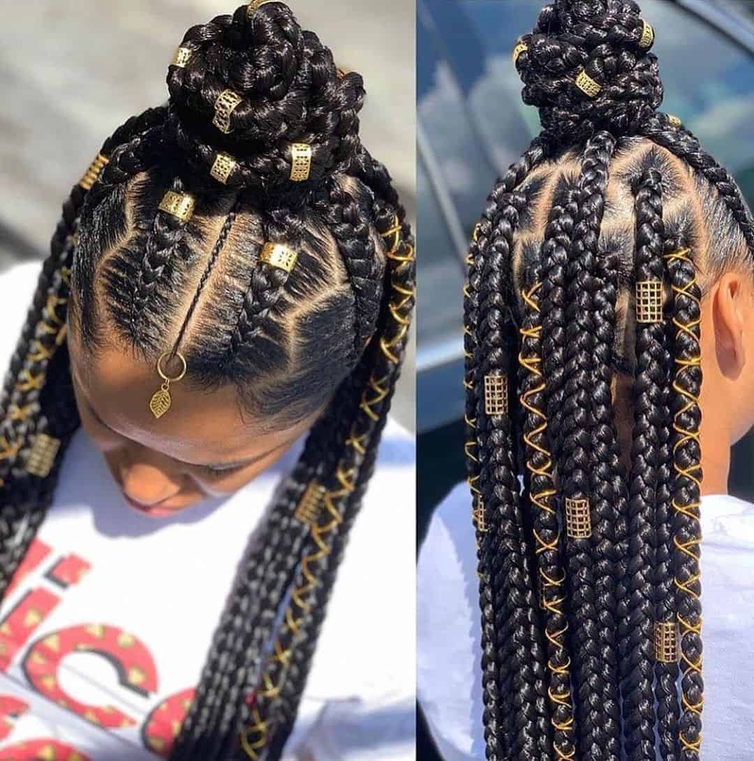 Fulani Braids With Intricate Golden Ring