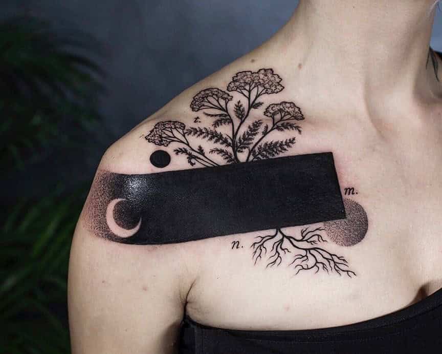 Black Rectangle With Plants Tattoo