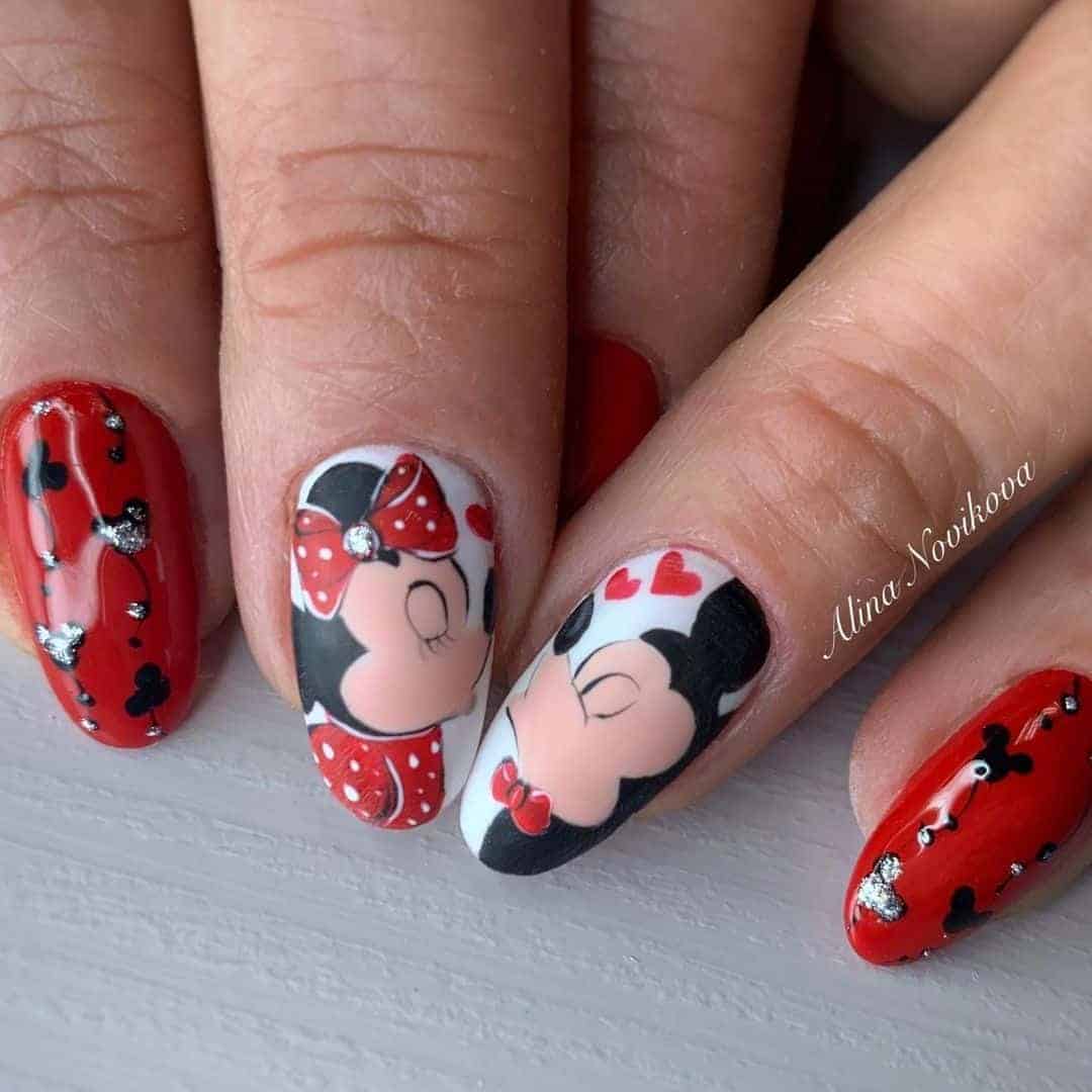 Mickey and Minnie Red Nails