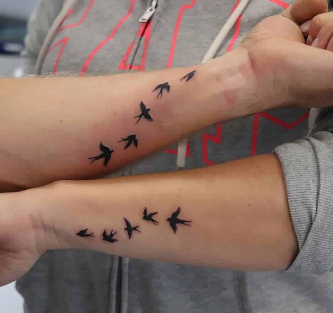 Flying Bird Silhouettes Matching Tattoos