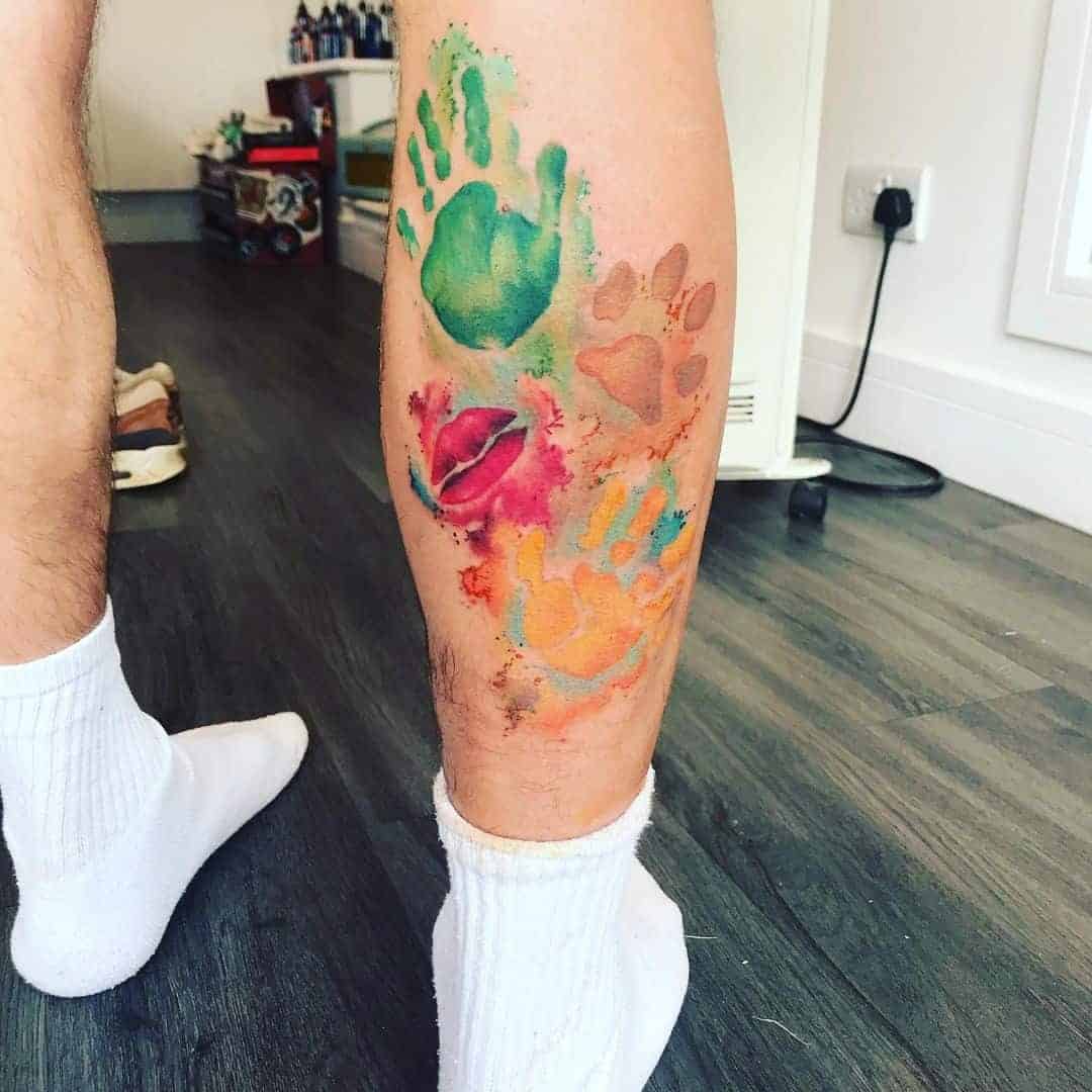 Colorful Handprint and Pawprint Family Tattoo