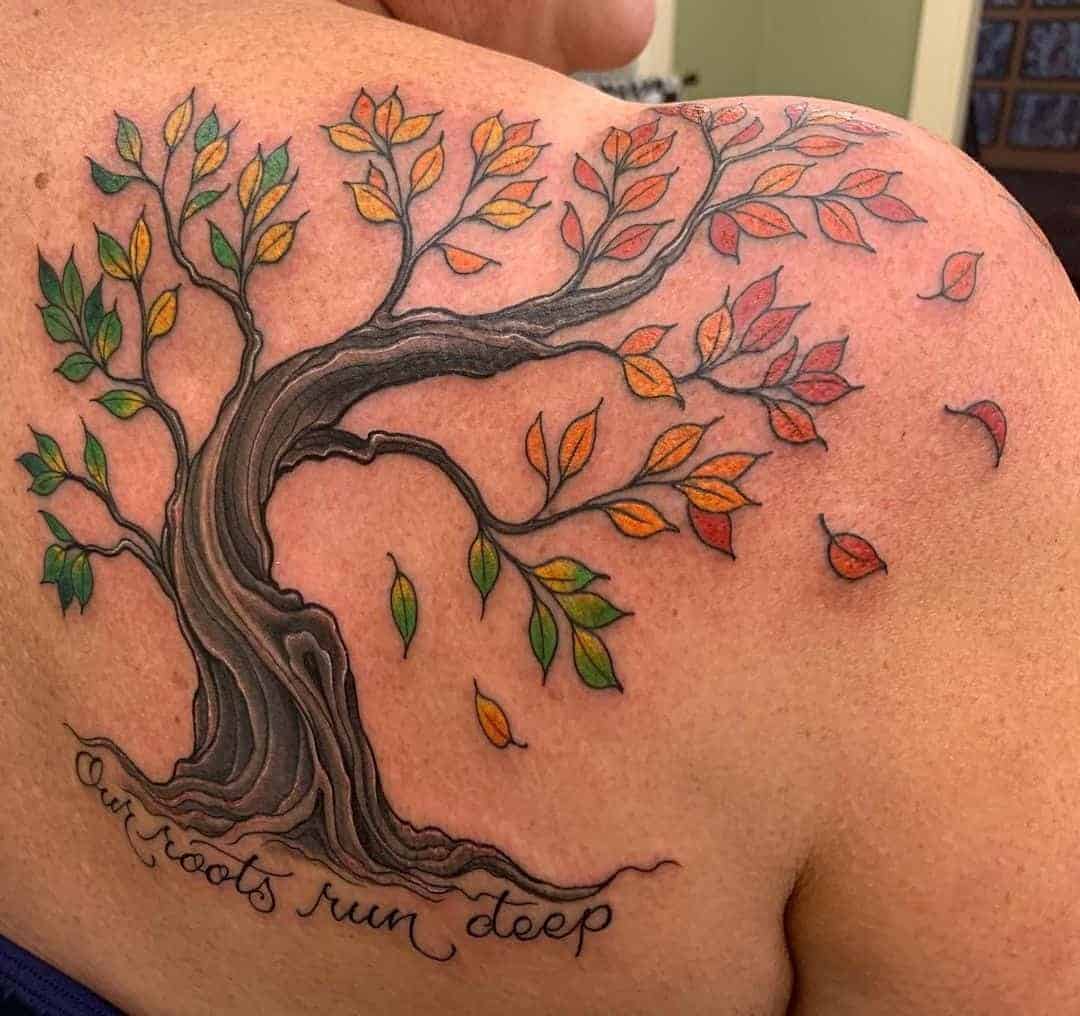 Family Tree Tattoo With Colorful Leaves