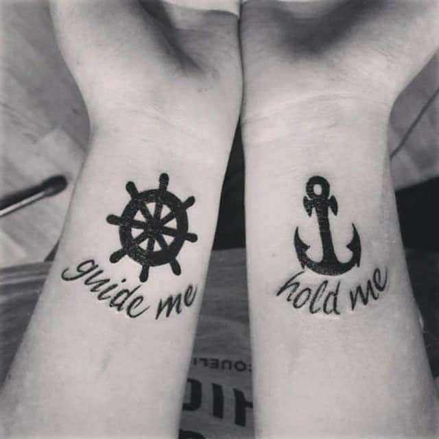 Anchor and Helm Matching Tattoos