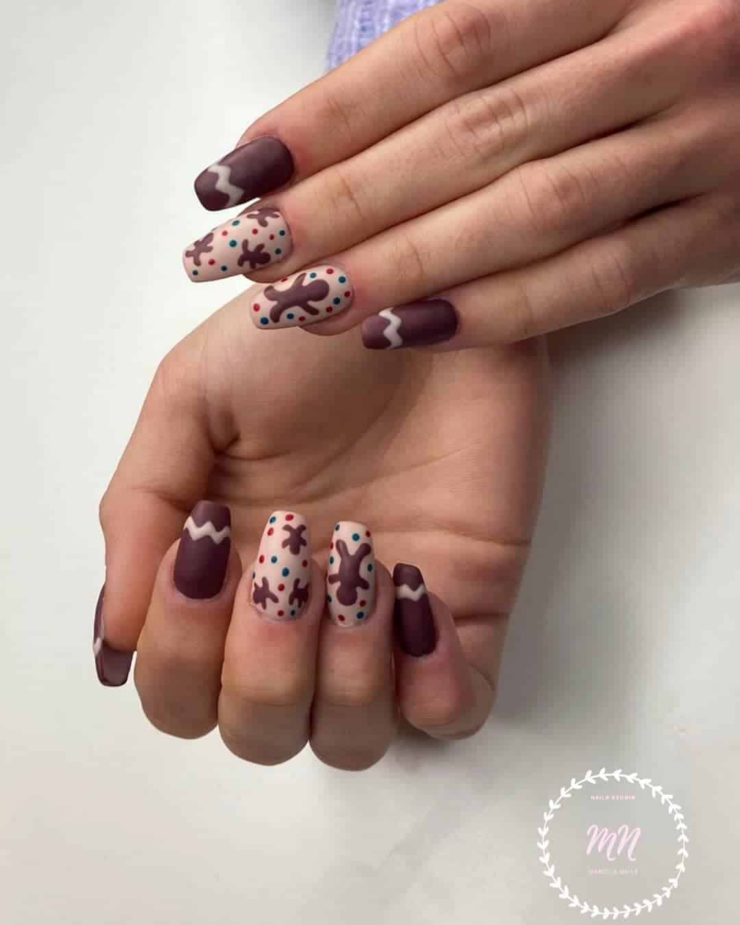 Matte Gingerbread Nails