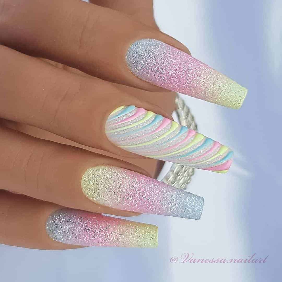 Glitter Pastel Rainbow Nails