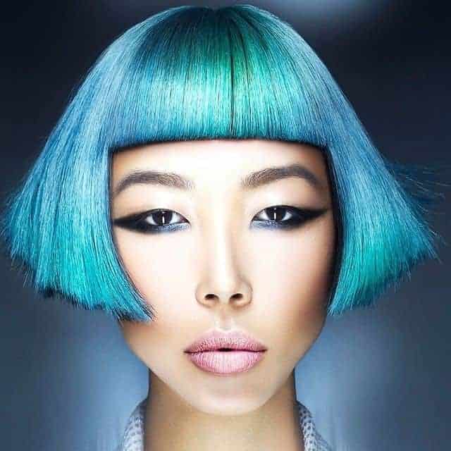 Metallic Blue Ear-Length Asymmetric Bob